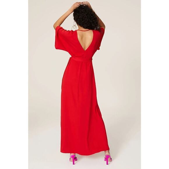 Great Jones Dress Short Sleeve Surplice V-Neck Tie Waist Wrap Maxi Red Small - Picture 3 of 12